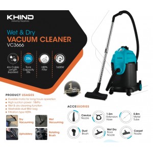 Khind Wet & Dry Vacuum Cleaner 1600W ( VC3666 )